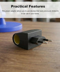 No Brainer Ac To Dc Converter With 12 Volt Cigarette Lighter Socket Adapter For 90 To 240 Volt Wall Plugs, power adapter on wooden surface.