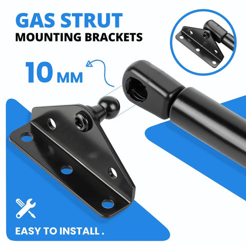 Image showing 10mm Ball Stud Mounting Bracket Kit for Gas Shock Strut Prop Lift Support, black heavy duty, auto use.