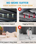 Image showing Heavy Duty Queen Bunkie Board 60x80 Low Profile Mattress Foundation Cuts Out Sagging with support comparisons.
