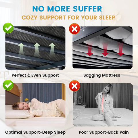 Image showing Heavy Duty Queen Bunkie Board 60x80 Low Profile Mattress Foundation Cuts Out Sagging with support comparisons.