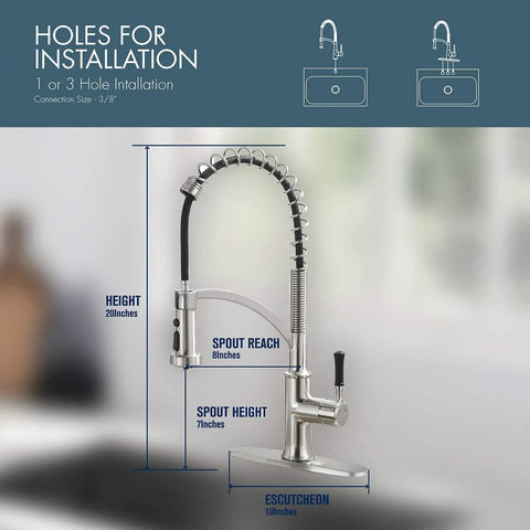 Pull Down Sprayer Kitchen Faucet With Single Handle In Brushed Nickel Finish, High Arc Gooseneck Spout, 360 Degree Rotation