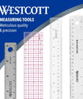Crystal Clear Acrylic Ruler 6 Inch Beveled Edge With Easy To Read Markings See Through Straight Edge shown with other measuring tools.