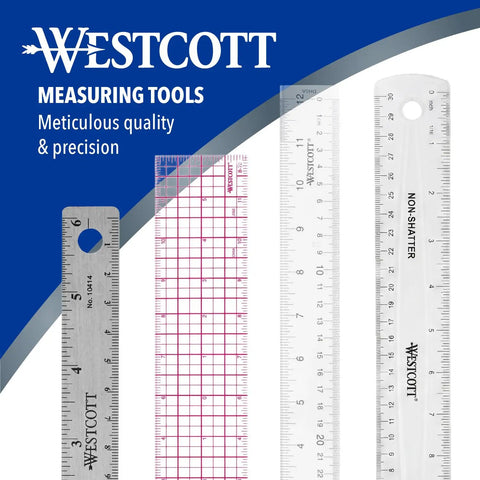 Crystal Clear Acrylic Ruler 6 Inch Beveled Edge With Easy To Read Markings See Through Straight Edge shown with other measuring tools.