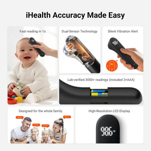 No Touch Forehead Thermometer For Adults Kids And Babies Infrared Temperature Checker With Non Contact Sensing And 1.18 Inch Range For Quick Accurate Readings PT3 Black, black LED display