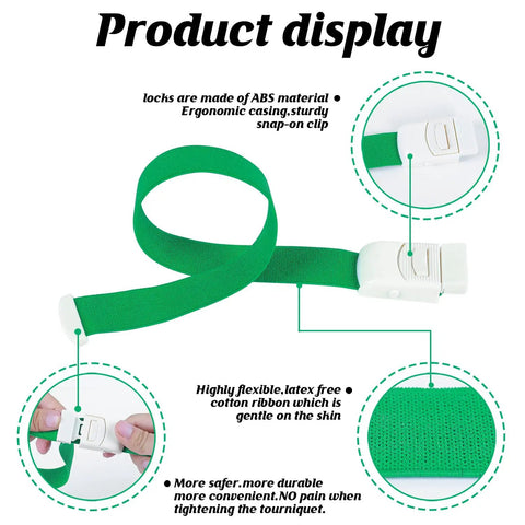 One Hand Hemostasis Tourniquet Kit With Elastic Quick Release Buckle For Emergency Medical First Aid, green strap with ABS clip