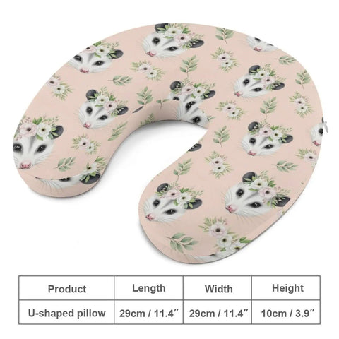 Women's Neck Pillow For Travel And Sleep, Ultra Soft Yet Durable Polyester, Cute Possum Flower Crown Design, U-shaped