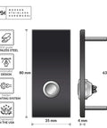 Diagram of Sick Modern Stainless Doorbell Black R7 Series With Anodized Aluminum Button showing dimensions and features.