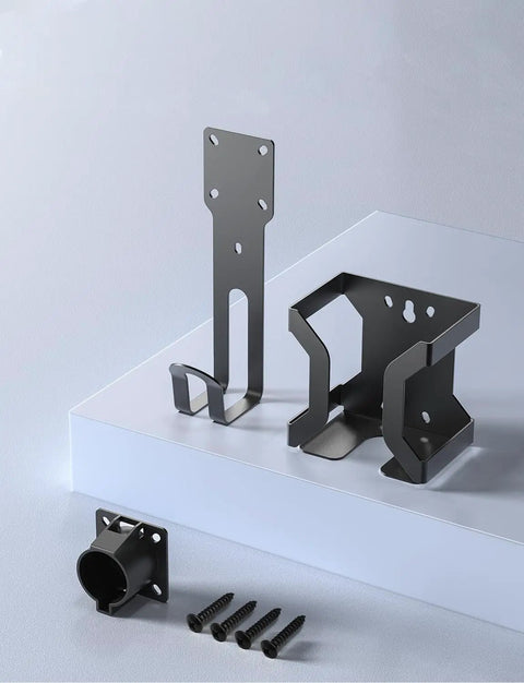 Heavy Duty Wall Mount J Hook Bracket To Store J1772 EV Charger Cables, steel parts with screws for installation.