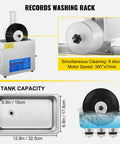 Keep Your Wax Crack Free With This Sleek Six Liter Ultrasonic Record Cleaner Holds Eight Vinyl Spinners Features Rust Proof Steel And Automatic Drying Rack For Fresh Turntables shows the ultrasonic cleaner with vinyl discs.