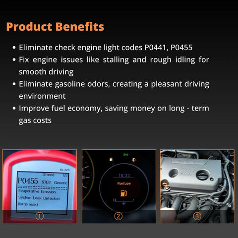 EVAP Vapor Canister Vent Purge Valve Solenoid Replacement For GM SUVs And Trucks, benefits and check engine light codes displayed