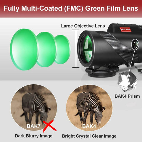 80X High Power Monocular Telescope for Smartphones with Tripod and Adapter Go To Low Light Vision HD Scope BAK4 large lens