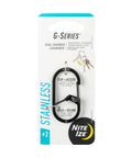 G Series Dual Chamber Carabiner Size 2 1 Pack Black product packaging with stainless steel key clip on cardboard background
