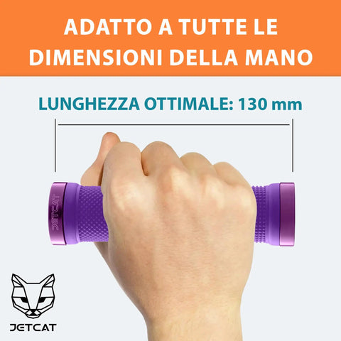 Hand holding XL Ergonomic Lock On Bike Grips Purple For Adults And Big Hands, Mountain Bike MTB BMX E Bike And Scooter Handles