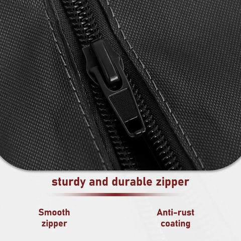 Close-up of zipper on Tough As Nails Waterproof Patio Umbrella Cover With Rod For 7 To 11 Ft Outdoor Umbrellas Heavy Duty 420D