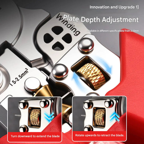 Close-up view of Premium Wiring Organization Tester Pliers With Type C Charging And NCV Detection showing plate depth adjustment feature.