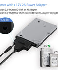 Fast SATA To USB 3.0 And USB C External Drive Adapter For 3.5 And 2.5 Inch SSD HDD Reader With Plug And Play Data Transfer And 12V 2A Power Adapter For Easy Backup And On The Go Recovery, 3.5" drive connected