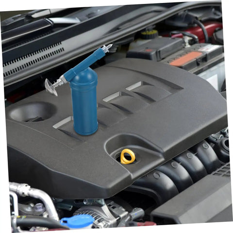 80cc Mini Grease Gun Portable Manual Lubrication Tool with Sky Blue Electroplated Finish on car engine