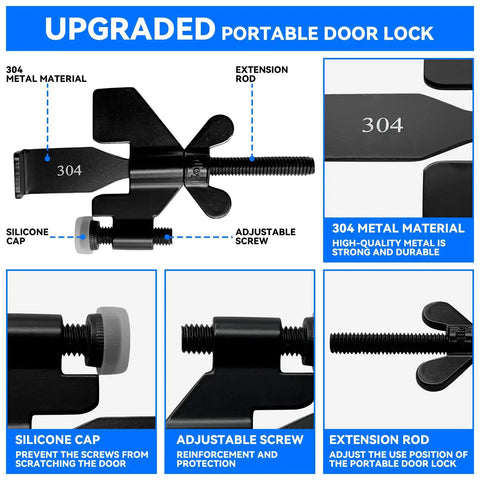 Portable Door Lock For Travel And Home Security, Beefed Up Privacy And Tool Free Install, Extra Privacy And Door Jam Stopper