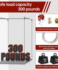 Beefy Ceiling Mounted Garage Storage Pulley Lift System, 300 Lb Capacity, heavy-duty steel construction diagram