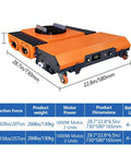 Heavy Duty 50 Ton Electric Machinery Mover Skate With Remote Control Moves Massive Loads Smoothly, features motor specs and dimensions.
