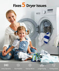 Fix Dryer Rumble With Premium Kit For LG Kenmore Ball Bearing Rollers Idler Pulley To Stop Noise Friction Using Solid Construction DIY Fix Home Save Money Restoring Smooth Operation Like New Never Breaking Again For Happy Homeowners. image of washer and child