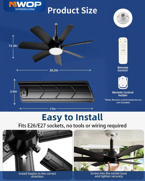 28 Inch Socket Ceiling Fan Light With Remote Control E26 E27 Compatible LED Light 3000K To 6000K Adjustable Color Temperature shown installed