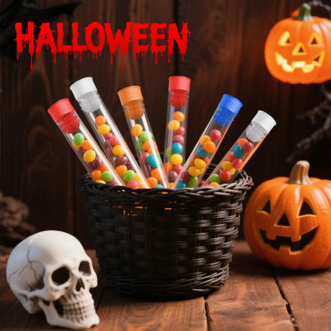 40 Pack Plastic Test Tubes With Rack And Color Coded Caps 12Ml 16X100Mm Polystyrene Clear Durable Lab Tubes for Halloween