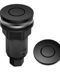 Flat Top Garbage Disposal Air Switch Button Matte Black KWDB-20MB Push Button Only Universal Compatibility With Air Switch Kits And Garbage Disposals Smooth Install Today showing top and side view