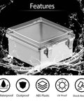 IP67 Waterproof ABS Plastic Junction Box With Clear Hinged Cover And Stainless Steel Latch, heavy duty enclosure with water splash.