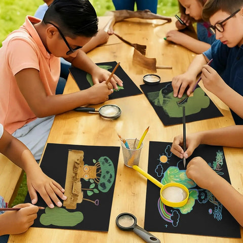 Children drawing on 36x28 Inch Flat Black Corrugated Cardboard Sheets Pack Of 50 E Flute 3 32nd Inch Thick Made In USA