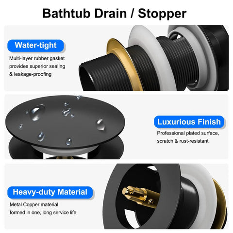 Heavy Duty Pop Up Drain For Freestanding Tub Featuring A Slick Matte Black Finish Crafted From Solid Brass With Smooth Gears