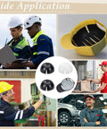 Collage showing 4 Pack Plastic Protective Hat Liner Inserts For Baseball Caps White And Black Lightweight Breathable Bump Cap Inserts in use