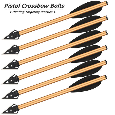 Aluminum Crossbow Bolts For Pistol Crossbows 6.3 Inch Shafts With Sharp Broadhead Tips, 50-80 Lb hunting arrows, gold finish