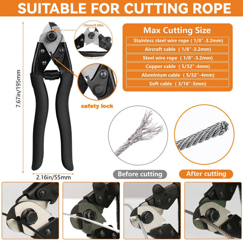 One Eighth Inch Stainless Steel Cable Kit With 150 Ft Wire Rope, Crimping Tool And Cutter, Turnbuckle Tensioners