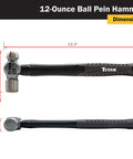 12 Oz Ball Pein Hammer Workhorse With Forged Steel Head And Shock Absorbing Fiberglass Handle Textured Rubber Grip Dimensions