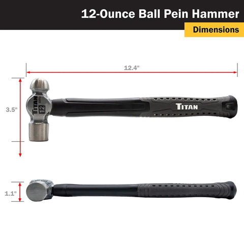 12 Oz Ball Pein Hammer Workhorse With Forged Steel Head And Shock Absorbing Fiberglass Handle Textured Rubber Grip Dimensions