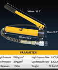 20 Ton Hydraulic Cylinder Jack, Heavy Duty Porta Power Ram With Hand Pump, showing dimensions and parameters for auto repair use.