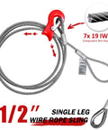 Single Leg Wire Rope Sling 2.5 Ton Vertical Rating, 0.5 Inch Diameter, 8.2 Foot Length, Flemish Eye Loop Turnback With Thimble