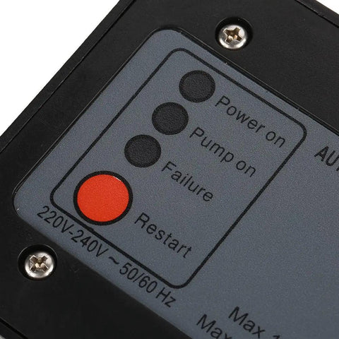 Close-up of control panel on Automatic Water Pressure Controller Switch 220V For Self Priming Pumps And Jet Pumps Garden Pumps.