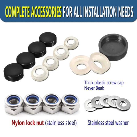 Tight Anti Theft License Plate Screws Keep Your Ride Locked Down Stainless Steel 1/4 Inch Bolts For Cars And Trucks accessories set with nuts, washers, and caps.