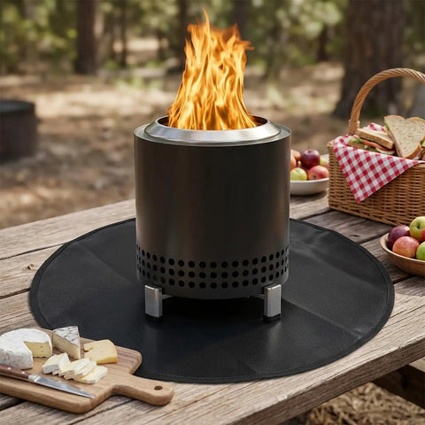 20 Inch Round Tabletop Fire Pit Mat Pro Grade Heat Resistant Silicone Countertop Protector under a Solo Stove
