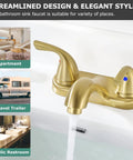 Two-Handle Bathroom Sink Faucet in Brushed Gold with Metal Push and Seal Pop-Up Drain, Installed in Modern Sink