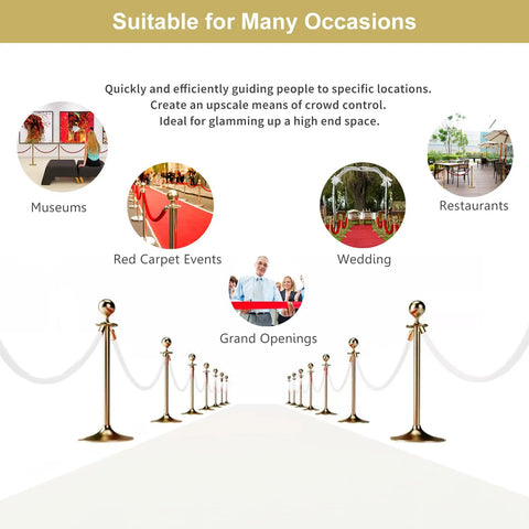 Lux Velvet Stanchion Rope White With Gold Hooks Five Foot Crowd Control Barrier For VIP Parties And Event Decor uses