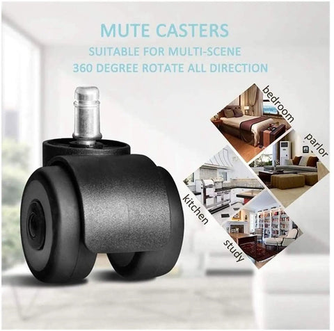 Heavy Duty Silent Rubber Castor Wheels Two Inch Five Piece Set Replacement Swivel Glides For Office Chairs And Household Furniture with 360-degree rotation.