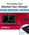 Digital Metronome and Tuner 3 In 1 for Practice Smarter Tone Generator red unit with carrying pouch displayed