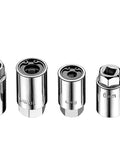 Four Piece Metric Stud Remover And Installer Kit For Six To Twelve Millimeter With Three Eighths Inch Drive For Six And Eight Millimeter And One Half Inch Drive For Ten And Twelve Millimeter Pro Grade Heavy Duty Stud Extraction And Installation In Tight chrome sockets displayed