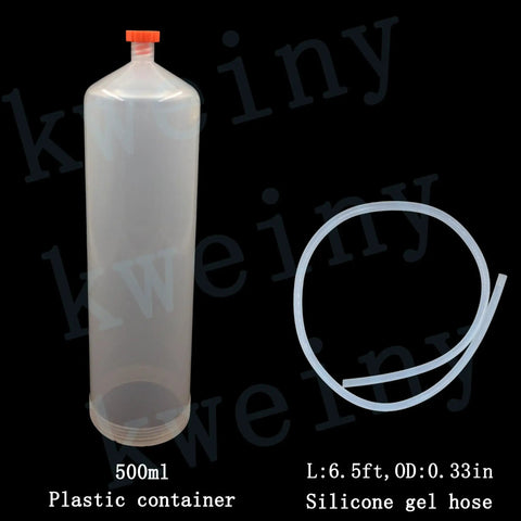 500ml plastic container and silicone gel hose for pneumatic fluid extractor drainer for automotive brake, clutch, and power steering fluids.