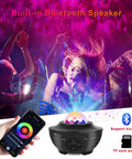 Awesome Star Projector Night Light For Kids With Alexa And Google Home Control showing galaxy effect and Bluetooth speaker feature