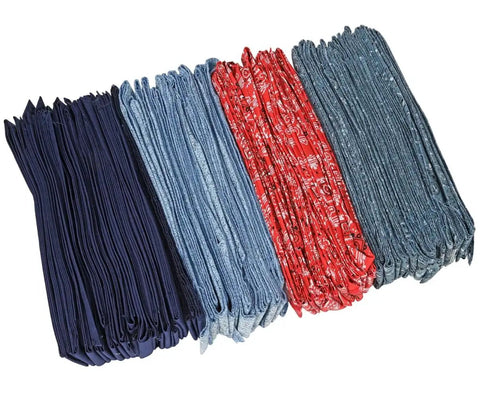 Original MiraCool 940 Cooling Neck Bandana Assorted Colors Pack Of 100 stacked in navy, light blue, red, and grey.