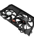 Heavy Duty Engine Radiator Dual Cooling Fan Assembly For Volkswagen Beetle Golf Jetta Passat Rabbit 2005 To 2013 with connectors and blades.